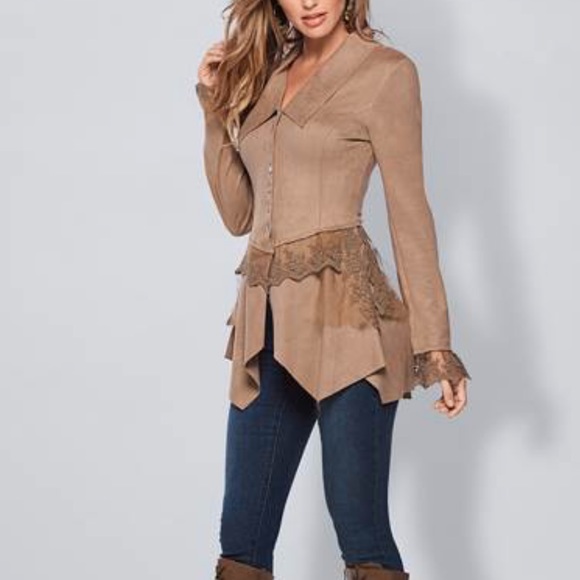 Jackets & Blazers - Light grey blazer detailed with delicate lace around waste and sleeves